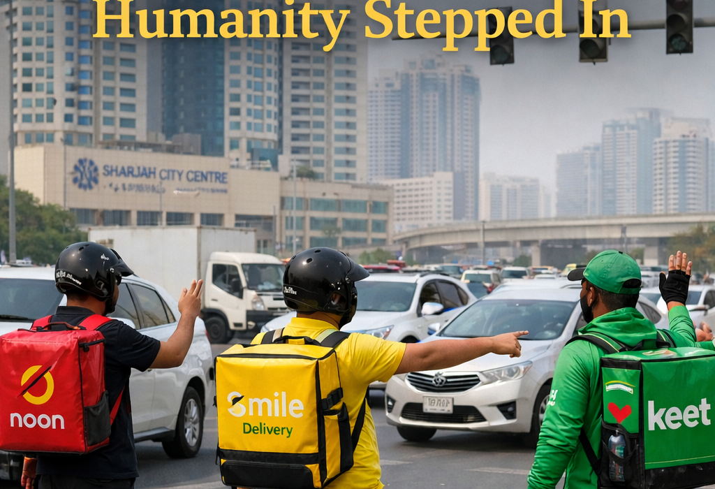 dubai traffic handle by delivery boys.