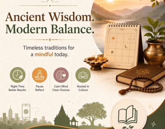 Cultural Mindfulness poster showing balance between tradition and modern life