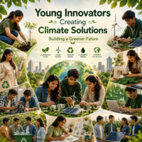 Young innovators working on eco-friendly climate solutions and renewable energy projects.
