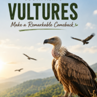 A majestic vulture perched on a rock, symbolizing the successful recovery of South Asia's vulture population.