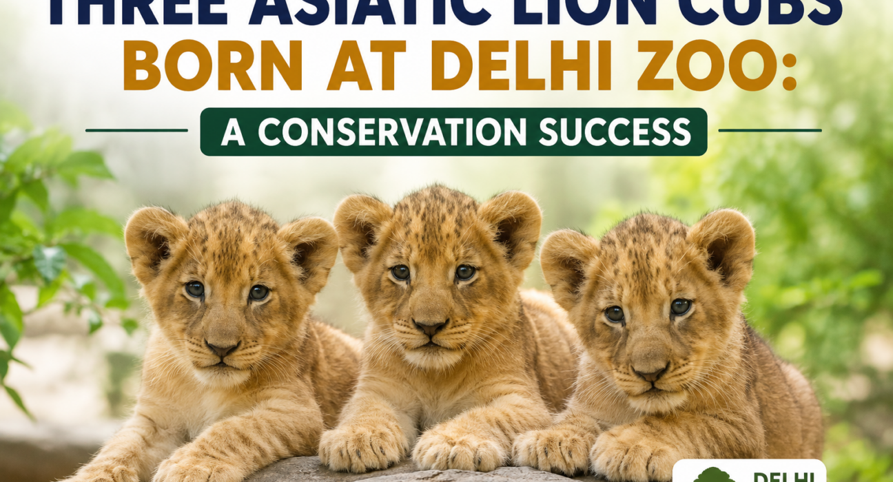 Three Asiatic lion cubs born at Delhi Zoo.