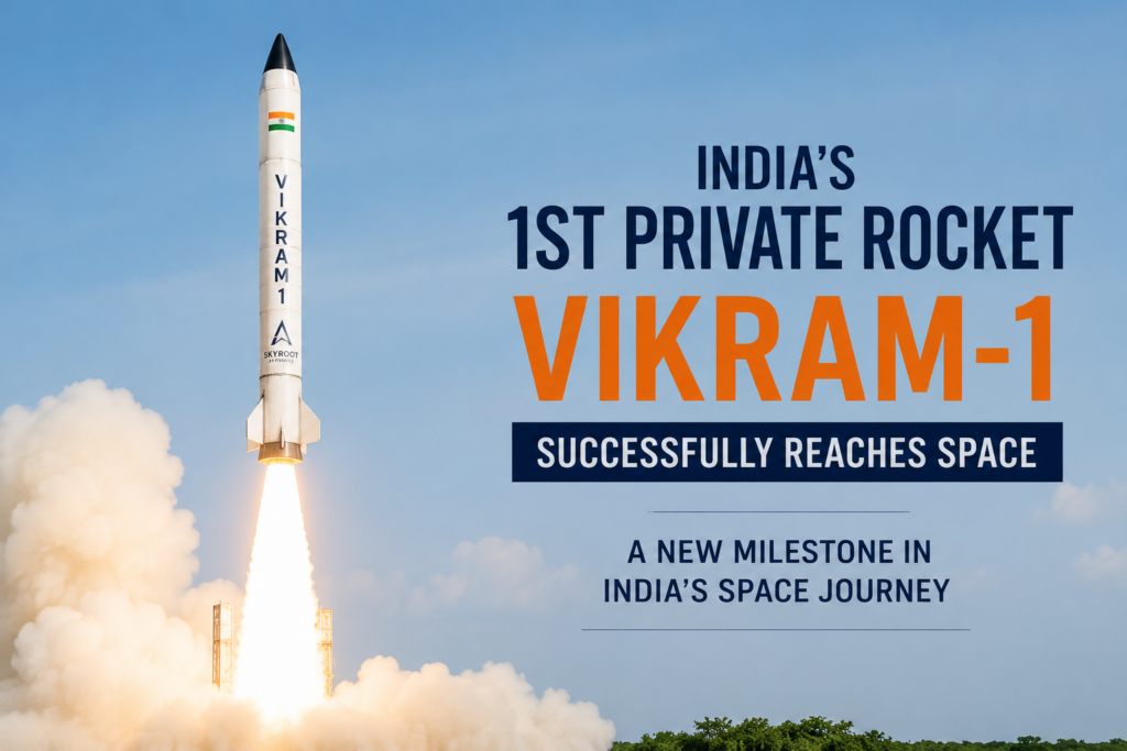 Vikram-1, India's first private orbital rocket, launching into space from Sriharikota.