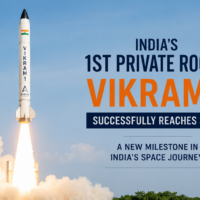 Vikram-1, India's first private orbital rocket, launching into space from Sriharikota.