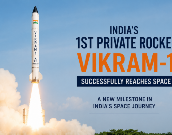 Vikram-1, India's first private orbital rocket, launching into space from Sriharikota.