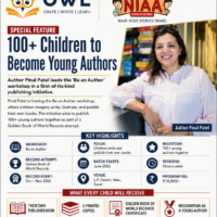 Author Pinal Patel leading the Be an Author initiative, where 100+ children write, illustrate, and publish their own books.