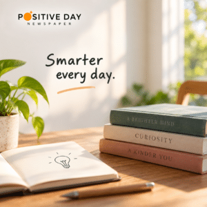 Books, notebook and plant representing simple habits for smarter thinking and lifelong learning.