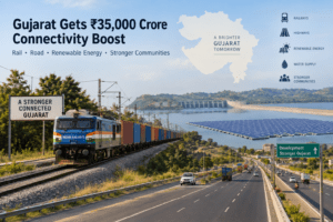 Gujarat ₹35,000 crore connectivity boost featuring railways, highways and renewable energy.
