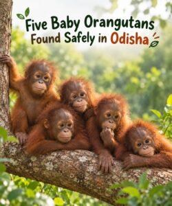 Five rescued baby orangutans in Odisha.