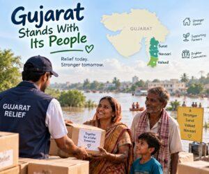 Gujarat flood relief supporting families in Surat, Valsad and Navsari.