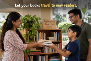 Neighbours sharing books in Surat.